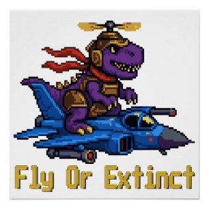 Pôster Voa Ou Dinossauro de Pixel Art Extinto Piloto Caça