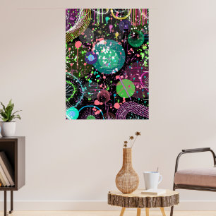 Poster Voando Pelo Espaço: Um Abstrato Maximalista