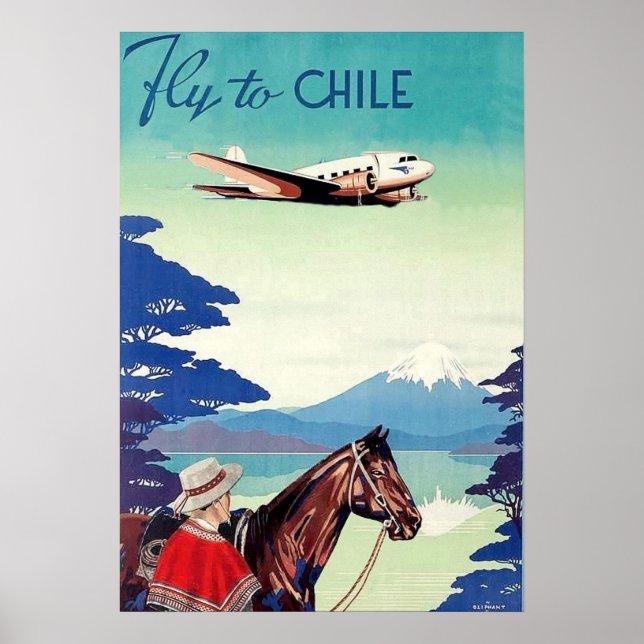 Poster Voar para o chile, homem com cavalo, companhia aér (Frente)