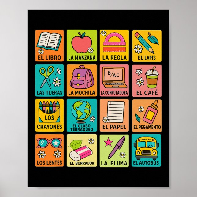 Poster Vocabulário Espanhol Volta às Aulas Maestra Biling (Frente)