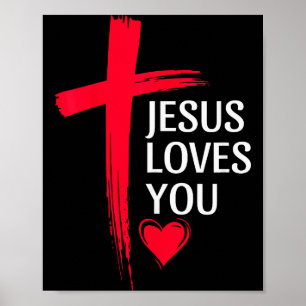 Poster Você Ama Jesus Desenho de Cruz de Amor Cristão Cor