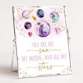 Poster Você É Minha Lua Solar Estrelas Espaço Rosa E Dour