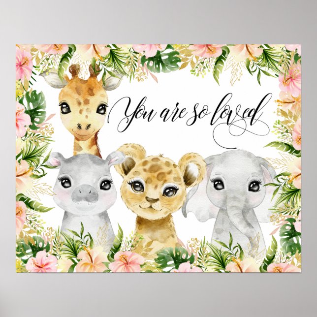 Poster Você É Tão Amado, Animais de Safari em Aquarela (Frente)