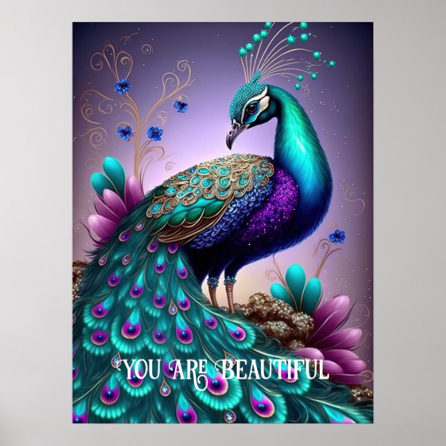 Poster Você É Uma Bela Citação Inspiradora Peacock (Frente)