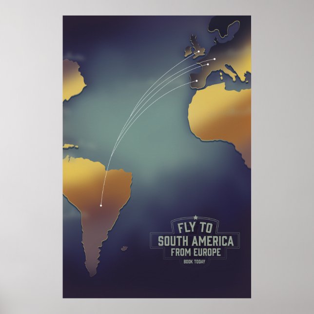 Poster Voe para a América do Sul a partir do mapa da Euro (Frente)