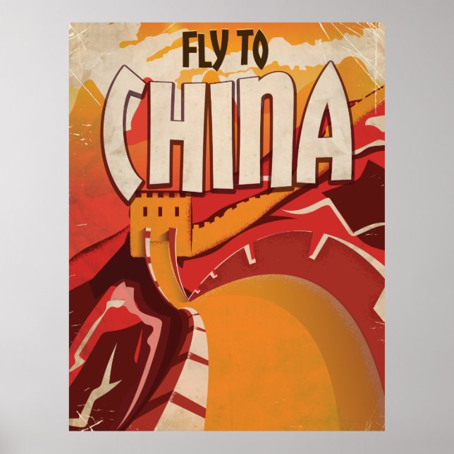 Pôster Voe para a China viagem vintage (Frente)
