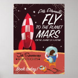 Poster Voe para o planeta Marte! Cartaz de viagem vintage