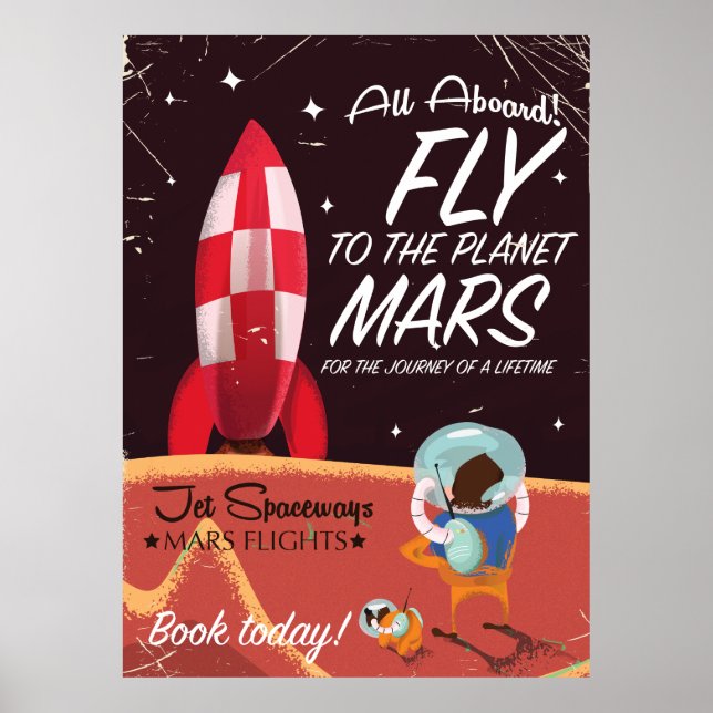 Poster Voe para o planeta Marte! Cartaz de viagem vintage (Frente)