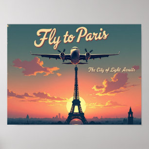 Poster Voe para Paris –  16"x12" Estilo Vintage dos anos 