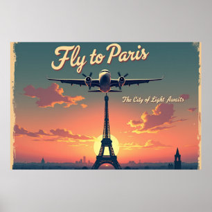 Poster Voe para Paris – 36"x24" Estilo Vintage dos anos