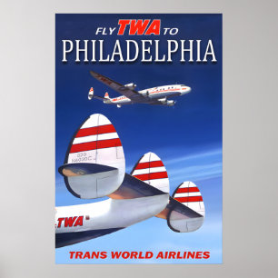 Poster Voe TWA para Filadélfia Pensilvânia Trans World