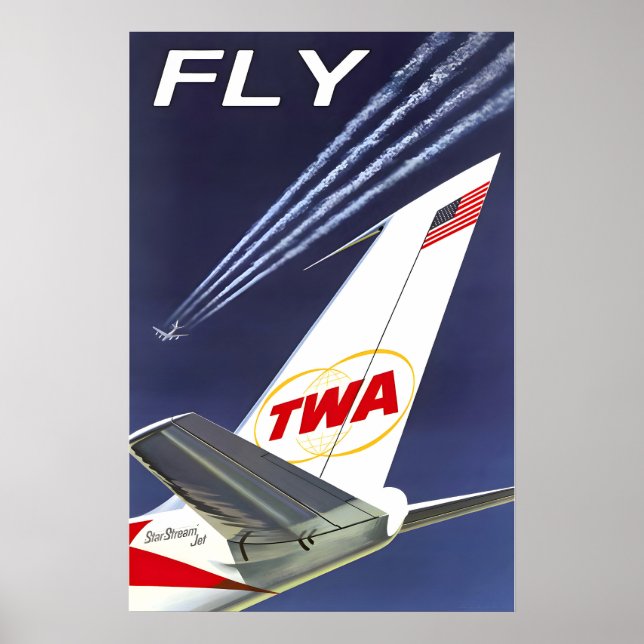 Poster VOE TWA Trans World Airlines Boeing 707 Viagem (Frente)
