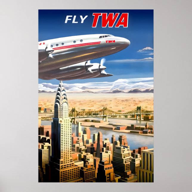 Poster Voe TWA Trans World Airlines Chrysler Building Nov (Frente)