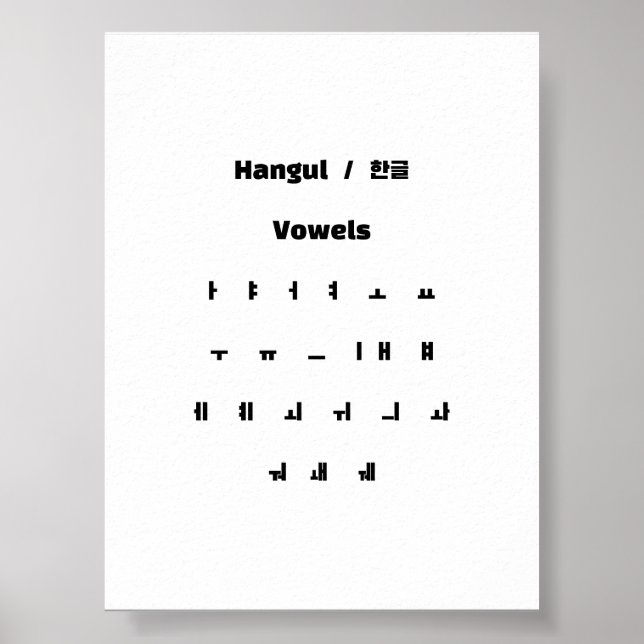 Poster Vogais Hangul / 한 글 모 음 (Frente)
