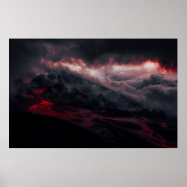 Poster Volcanic Eruption Lava Rivers Night Landscape (Frente)