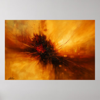 Poster Volcanic Pulse - Red and Amber Abstract Eruption