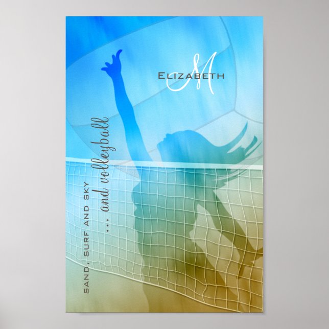 Poster voleibol feminino no céu surf de areia (Frente)