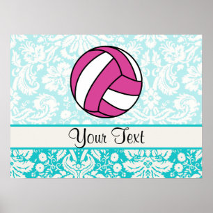 Poster Voleibol Rosa; Cor damasco