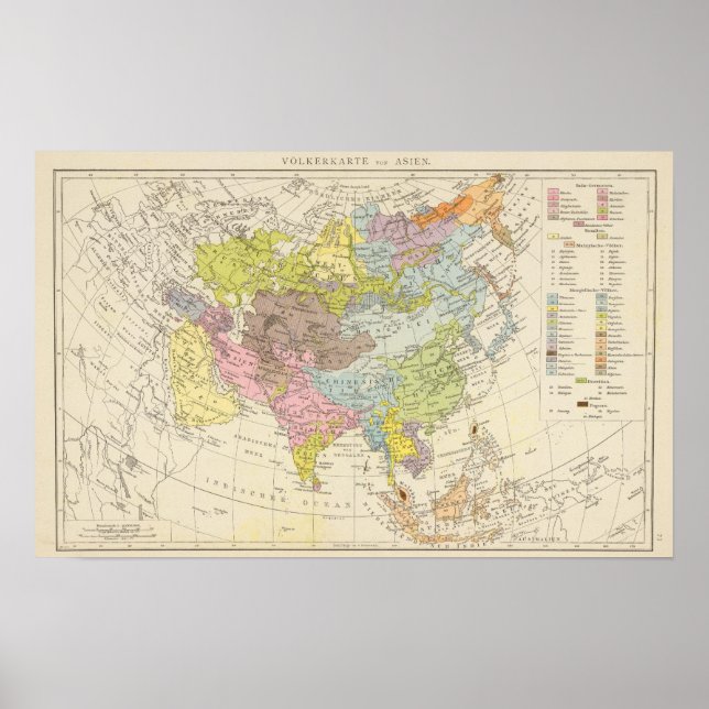 Poster Volkerkarte von Asien - Map of Asia (Frente)