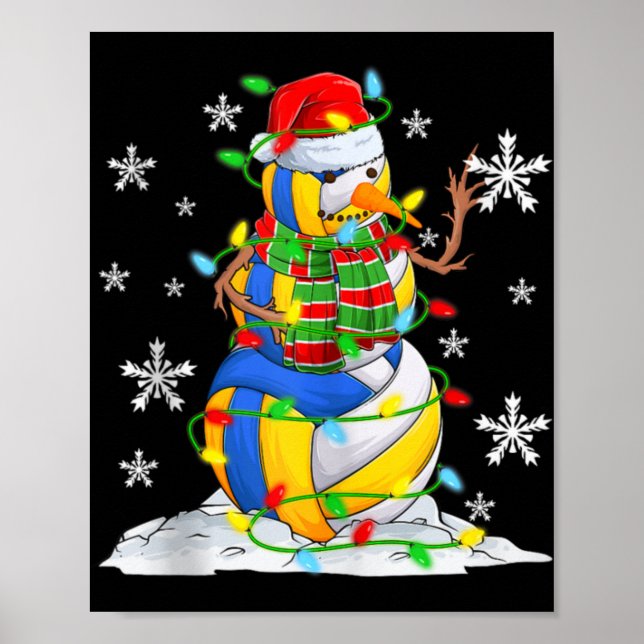 Poster Volleyball Snowman Christmas Tree Lights Xma T Shi (Frente)