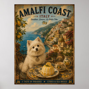 Poster Volpino Italiano na Costa Amalfitana Viagem Vintag