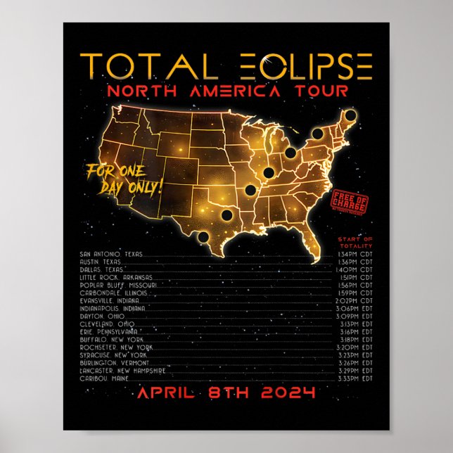 Poster Volta) Total Solar Eclipse 2024 Tour na América do (Frente)