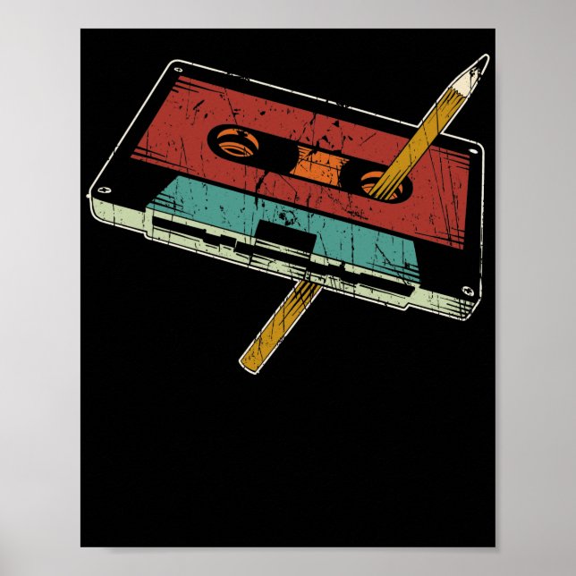 Poster Voltar ao Lápis Cassete Música dos anos 90 e 80 (Frente)