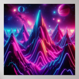 Poster Voltar às vistas da montanha cósmica neon da escol