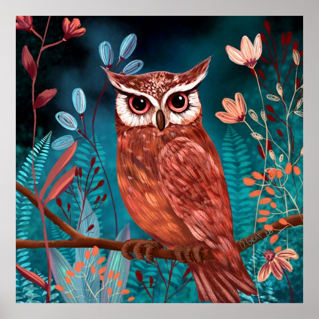 Poster Vom Künstler handillustrierte Eule – Boho Natur (Frente)