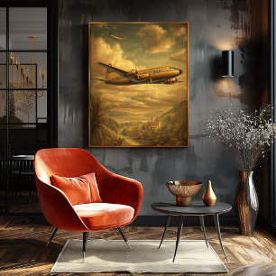 Poster Voo da Era de Ouro — Avião de Linha DC-6 Los Angel