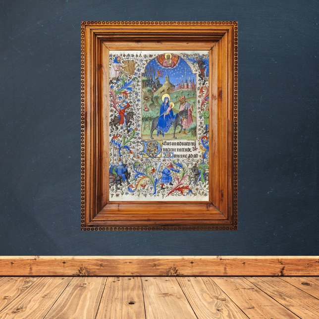 Poster Voo da Santa Família para o Manuscrito Medieval no (Holy Family Flight into Egypt Christmas Medieval Manuscript Catholic Christian Poster)