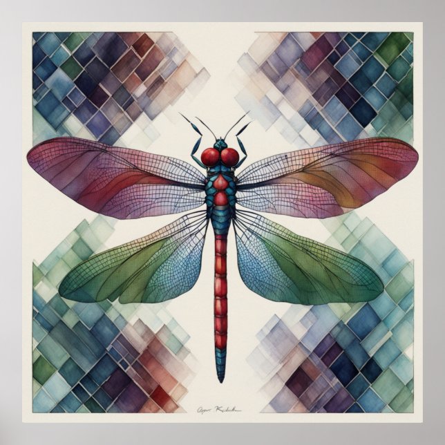 Poster Voo da Serenidade: Dragonfly de Elegância Geométri (Frente)