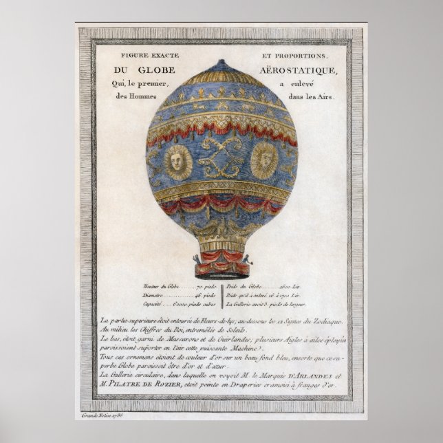 Pôster Voo de balão 1783 dos Irmãos Montgolfier Histórico (Frente)