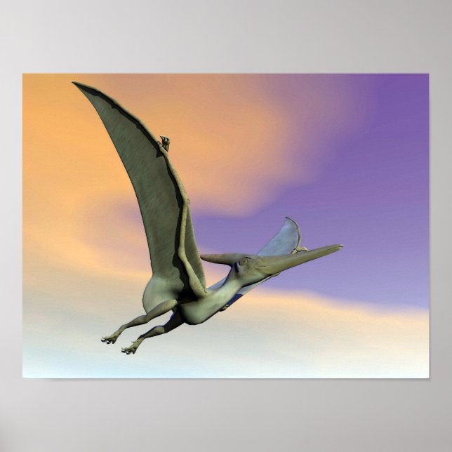 Pôster Voo de dinossauros Pteranodon - renderização 3D (Frente)