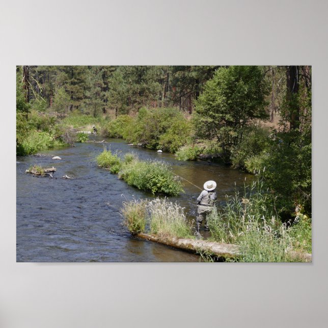 Poster Voo de mulheres pescando no rio Metolius, Oregon (Frente)