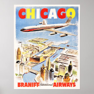 Poster Voo para CHICAGO ILLINOIS EUA Retro Airlines Viage