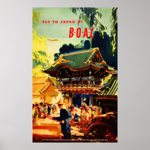 Poster VOO PARA O JAPÃO pela BOAC Airways Retro Viagem Tu