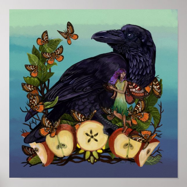 Poster Voos de Fantasy Raven Faery Art (Frente)