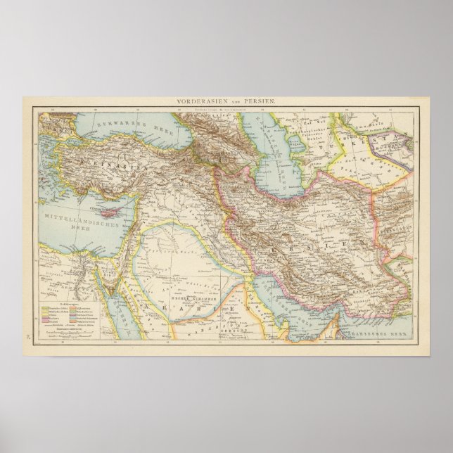 Pôster Vorderasien, Persien - Mapa Ásia Menor e Pérsia (Frente)