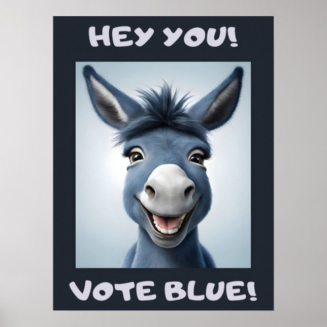 Poster votar burro azul, eleições, política, (Frente)