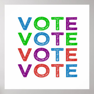 Poster VOTE em Azul Roxo Verde e Vermelho