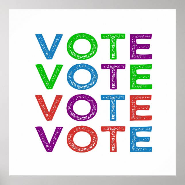 Poster VOTE em Azul Roxo Verde e Vermelho (Frente)