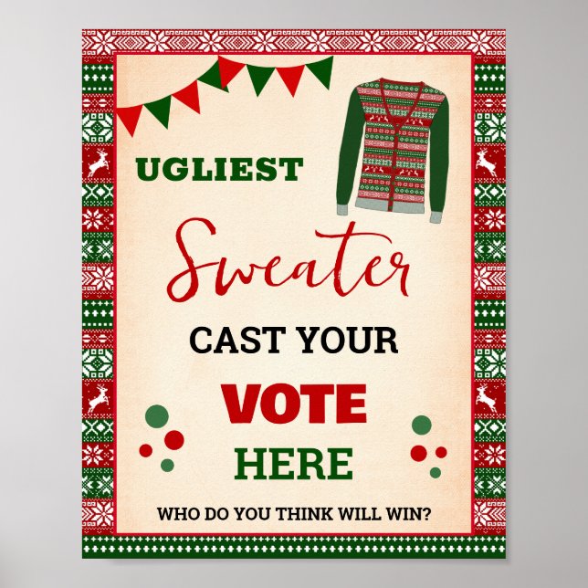 Poster Vote for Ugliest Christmas Sweater Sign (Frente)