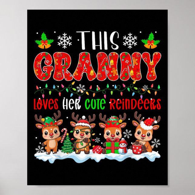 Poster Vovó Ama Suas Bonitas Reindeers Grupo Xmas Papais  (Frente)