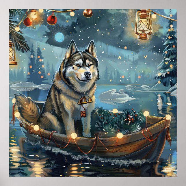 Poster Voyage festiva de Natal Malamute no Alasca (Frente)