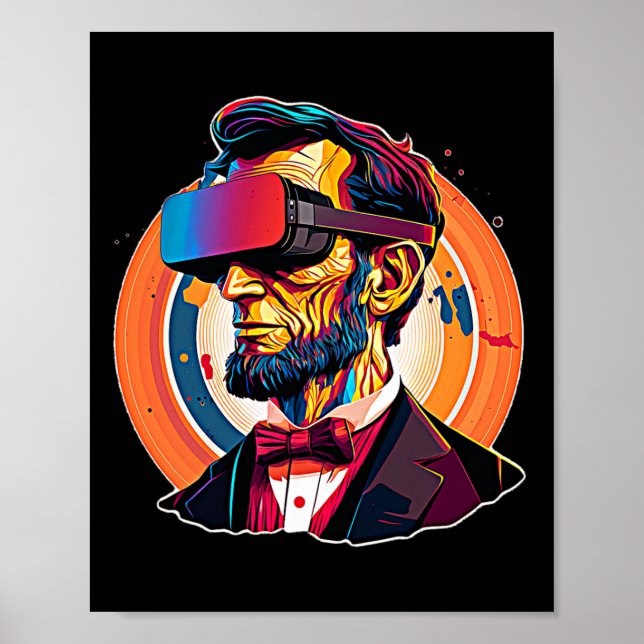 Poster Vr Headset Abraham Lincoln Video Game Virtual Real (Frente)