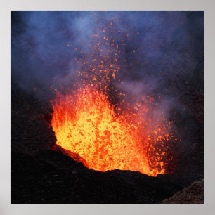 Pôster Vulcão ativo da erupção - fluxo de lava quente