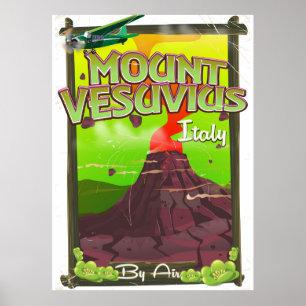 Pôster vulcão italiano de desenho animado Monte Vesúvio