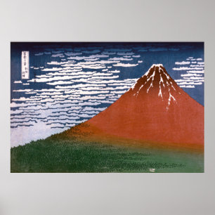 Poster Vulcão Red Fuji "Fujiyama" em Woodcut Japonês