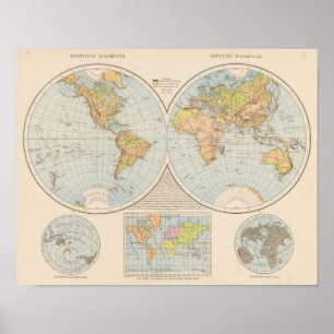 Pôster W, mapa do mundo de E Halbkugel